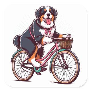 Bernese Dog Biker, Bernese cruiser bike adventure Square Sticker