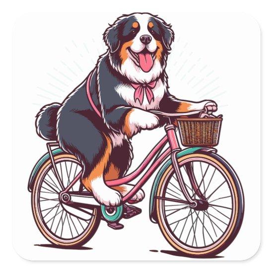 Bernese Dog Biker, Bernese cruiser bike adventure Square Sticker