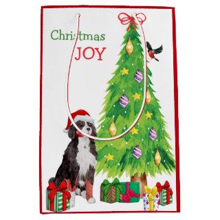 Bernese Mountain Dog, Bird, and Christmas Tree Medium Gift Bag