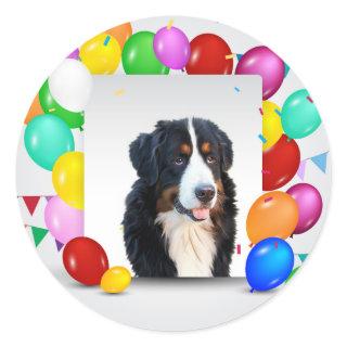 Bernese Mountain Dog Colorful Balloons Birthday Classic Round Sticker