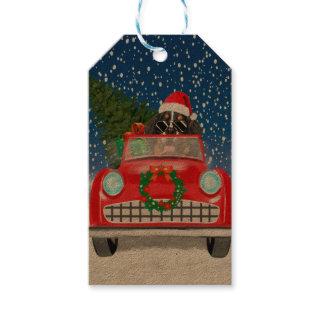Bernese Mountain Dog Driving Car In Snow Christmas Gift Tags