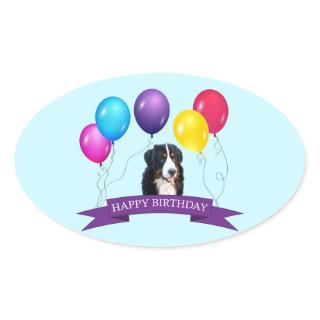 Bernese Mountain Dog Happy Birthday Oval Sticker