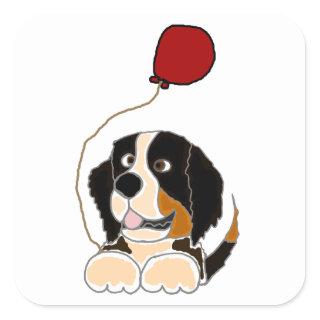 Bernese Mountain Dog Holding Balloon Square Sticker