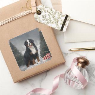 Bernese Mountain Dog in Snow Christmas  Square Sticker