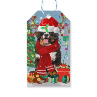Bernese Mountain Dog in Snow with Christmas Gifts  Gift Tags