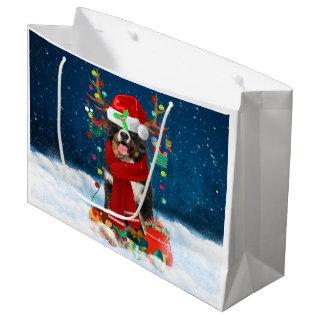 Bernese Mountain Dog in Snow with Christmas Gifts  Large Gift Bag