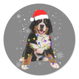 Bernese Mountain Dog Lights Christmas Matching Fam Classic Round Sticker