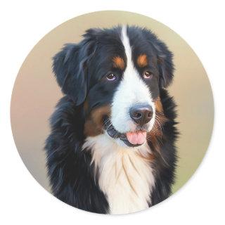Bernese Mountain Dog Portrait Classic Round Sticker