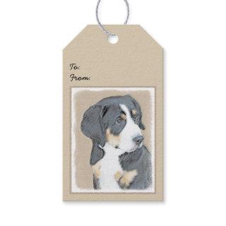 Bernese Mountain Dog Puppy Painting - Original Art Gift Tags