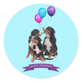 Bernese Mountain Dogs Happy Birthday Classic Round Sticker
