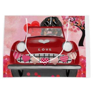 Bernese Mountain Driving Car with Hearts Valentine Large Gift Bag