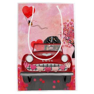 Bernese Mountain Driving Car with Hearts Valentine Medium Gift Bag