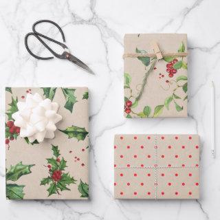 Berries, Holly, Foliage and Dots on Kraft  Sheets