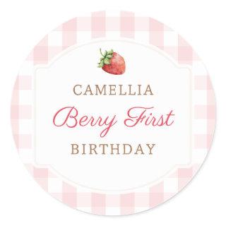 Berry First Strawberry Jam 1st Birthday Party Classic Round Sticker