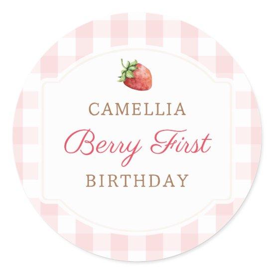Berry First Strawberry Jam 1st Birthday Party Classic Round Sticker