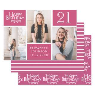 Berry Pink Photo Collage 21st Birthday    Sheets