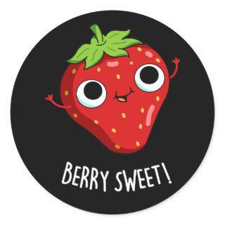 Berry Sweet Funny Strawberry Pun Dark BG Classic Round Sticker