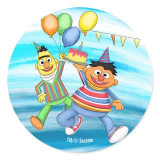 Bert and Ernie Birthday Balloons Classic Round Sticker