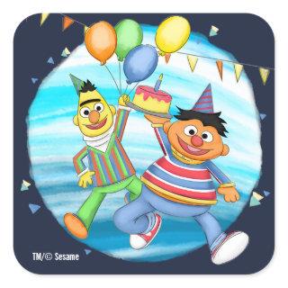 Bert and Ernie Birthday Balloons Square Sticker