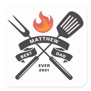 Best Dad Ever Fathers Day Custom Name Square Sticker