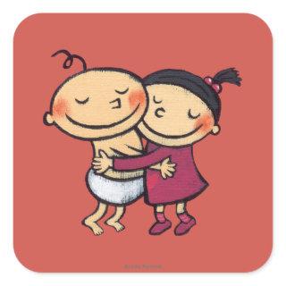 Best Friends Hugging Square Sticker