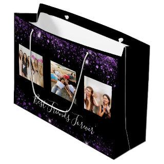 Best friends photo black purple glitter birthday large gift bag