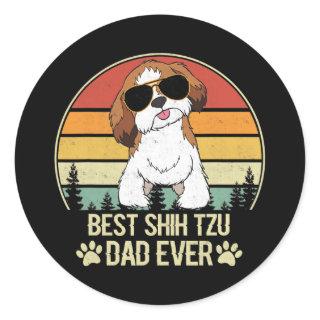 Best Shih Tzu Dad Ever Vintage Retro  Classic Round Sticker