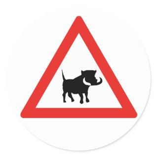 Beware of Warthogs, Traffic Sign, South Africa Classic Round Sticker