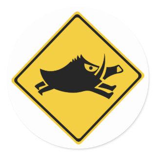 Beware of Wild Boars, Traffic Sign, Japan Classic Round Sticker