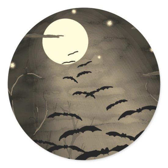 Bewitching Hour Full Moon Bats Vintage Halloween Classic Round Sticker