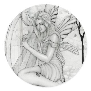 Beyond Time - fairy with harp Classic Round Sticker