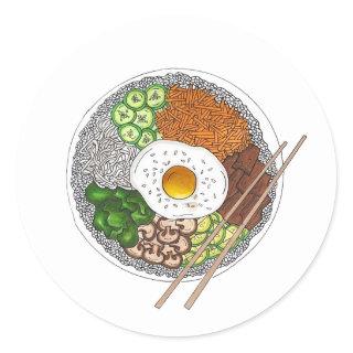 Bibimbap Korean Food Cooking Cuisine Rice Egg Dish Classic Round Sticker