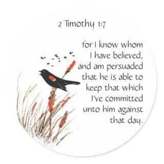 Bible Scripture verse 2 Timothy 1:12 Bird Classic Round Sticker