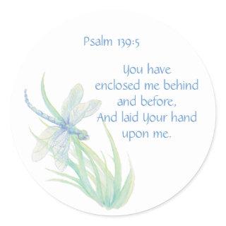 Bible Scripture verse Psalm 139:5 Dragonfly Classic Round Sticker