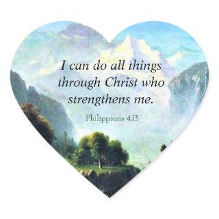 Bible verse, Phil 4:13, I can do all things... Heart Sticker