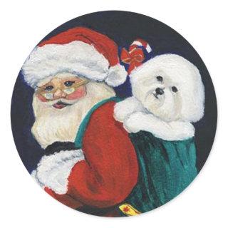 Bichon Frise and Santa Claus Art Sticker