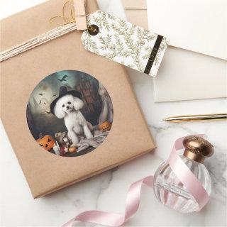 Bichon Frise Pumpkins Halloween Scary Classic Round Sticker