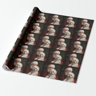 Bichon Frise with Santa Claus Festive Christmas