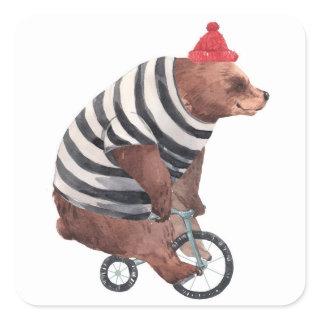 Bicycle Fun Bear Square Sticker