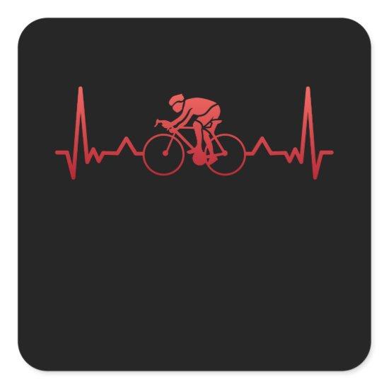 Bicycle Funny Heartbeat Cycling Fan Gift Square Sticker