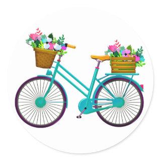 Bicycle With Basket Of Flowers - Sticker