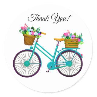 Bicycle With Basket Of Flowers Thank You Classic Round Sticker