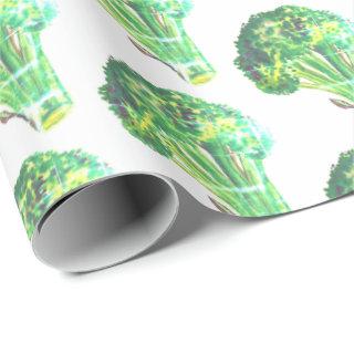 Big broccoli distressed green gift wrap watercolor
