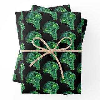 Big Broccoli on Black Watercolor Pattern Gift  Sheets