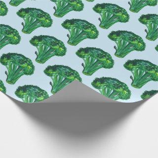 Big broccoli on blue gift wrap watercolor