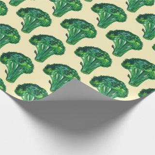 Big broccoli on gold gift wrap watercolor