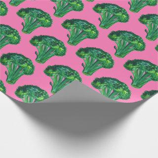 Big broccoli pink and green gift wrap watercolor