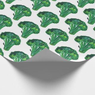 Big broccoli white and green gift wrap watercolor