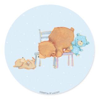 Big Brown Bear, Calico, & Floppy Share Two Chairs Classic Round Sticker