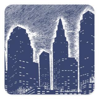 Big City Night Lights cityscape skyline Square Sticker